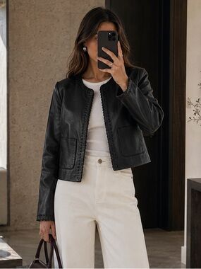 Rag & Bone Black Genuine Leather Whipstitch Jacket Size 6 Luxury
